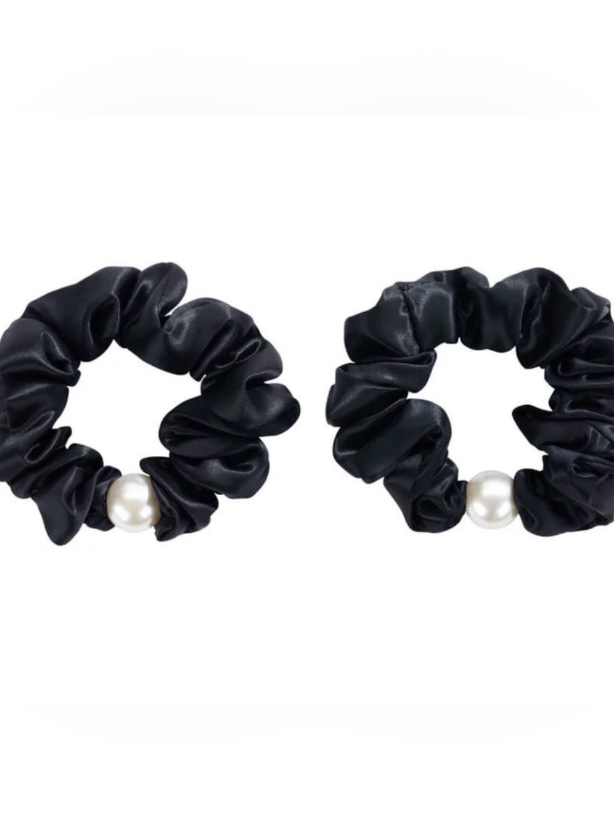New In Box Blissy’s Pearl & Black 2-Piece Scrunchie Pack 100% Pure Mulberry Silk — image 3 of 7